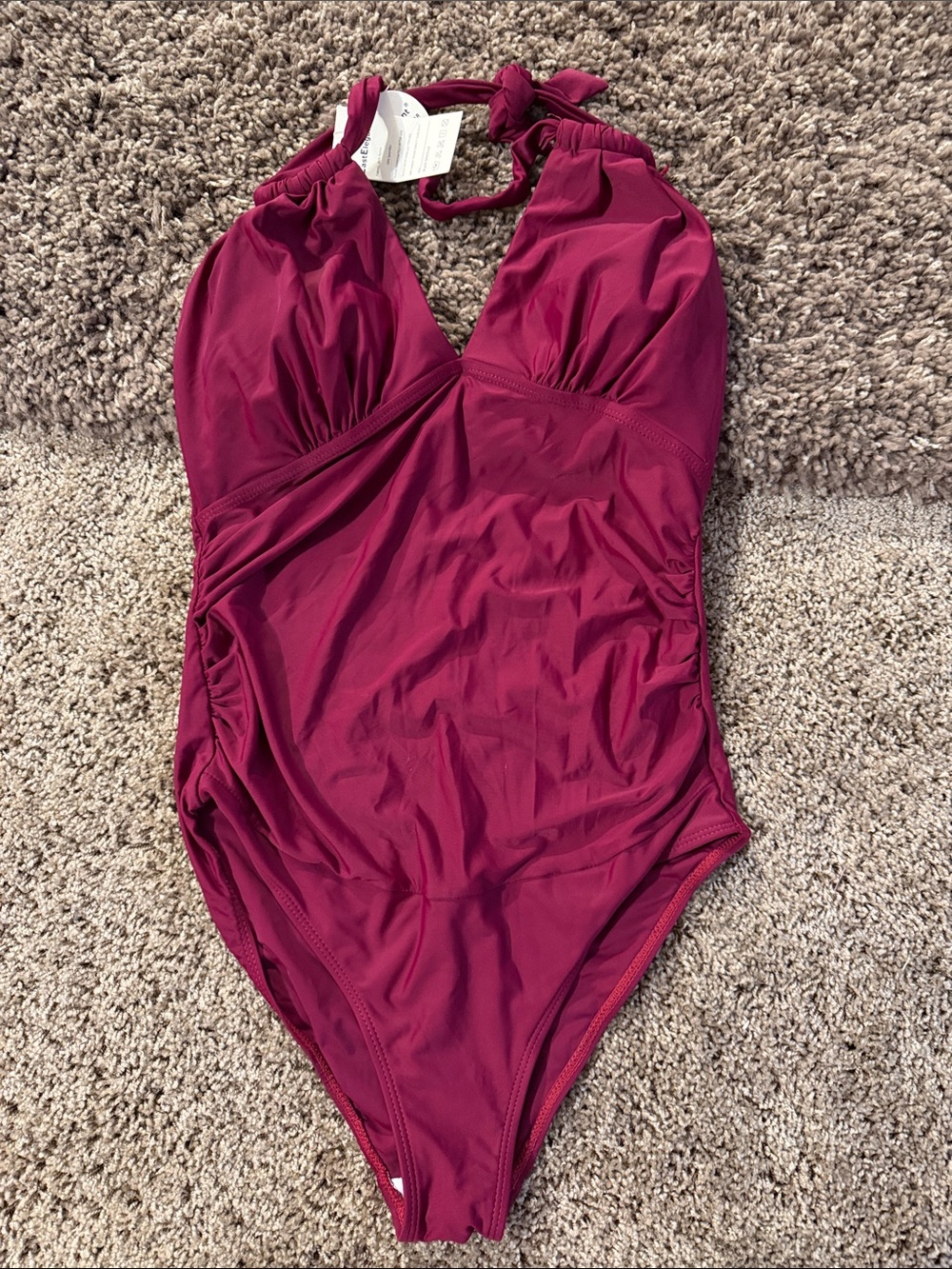 Women’s One-Piece Halter MATERNITY Swimsuit in Berry